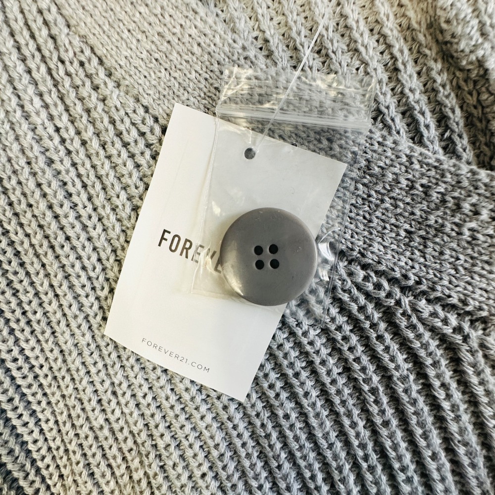 Forever 21 Womens Cropped Shaker Knit Cardigan Heather Grey V-Neck Small NWT - Picture 5 of 8